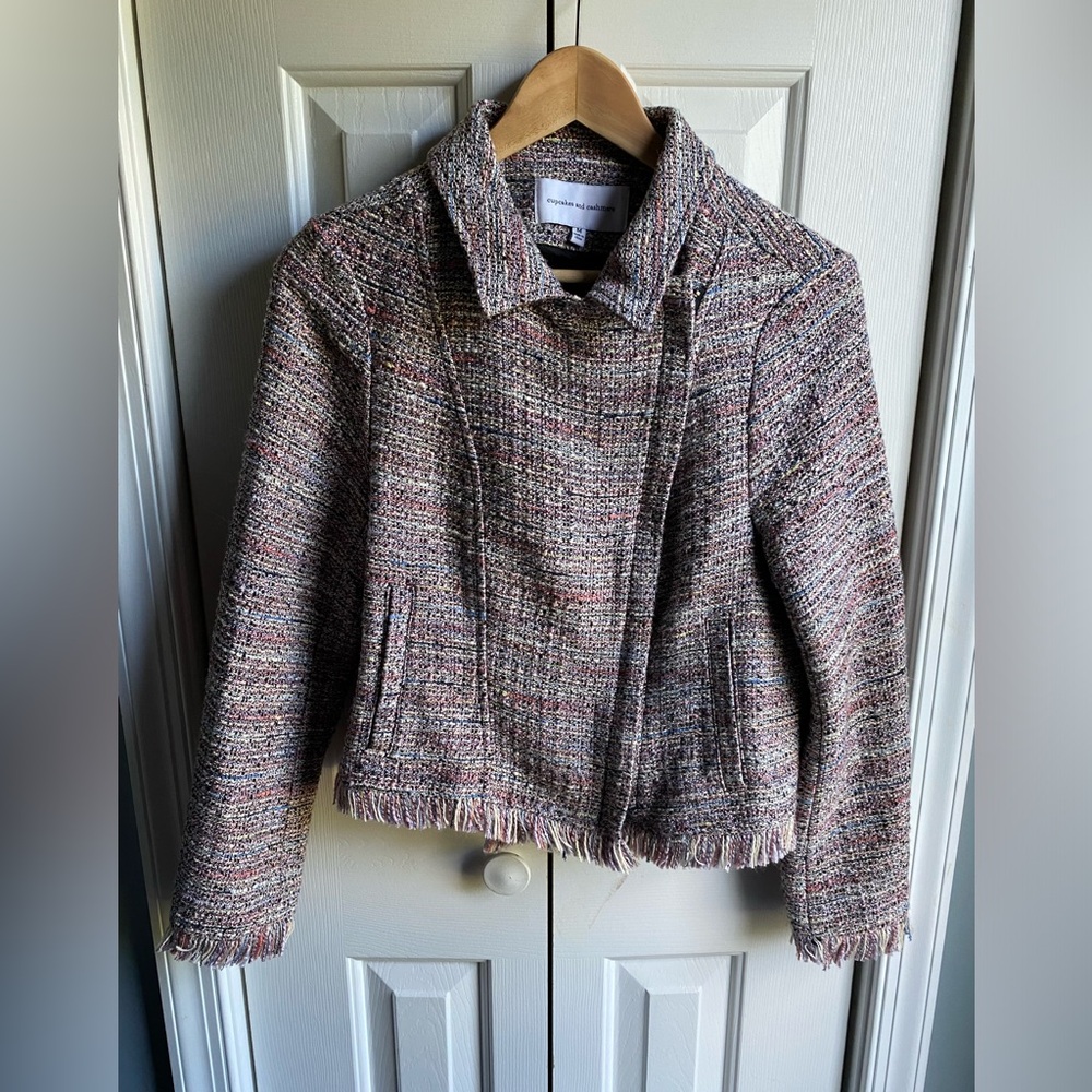 Cupcakes and Cashmere Canter Tweed Moto Asymmetrical Zip Jacket Size Medium